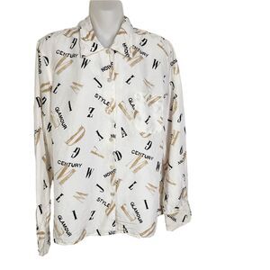 Liz Claiborne Womens Top Medium White Silk Button Long Sleeve Pocket Vintage 90s